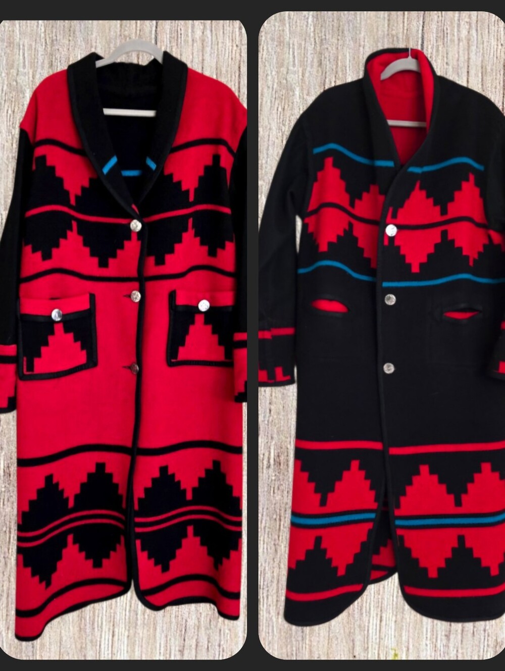 Montana Clothing Co Southwestern Long Wool Duster Blanket Coat Reversible Sz L